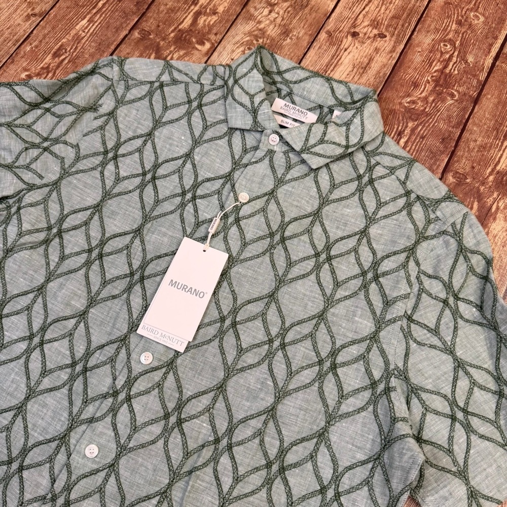 Murano Baird McNutt Linen Button Up Shirt Mens Medium Green Slim Fit NWT